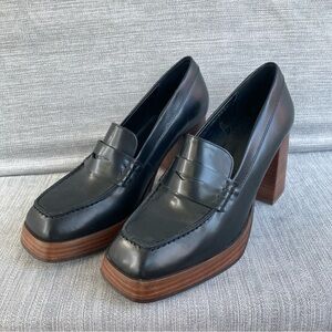 Alohas Loafer Block Heel Black Leather Women’s